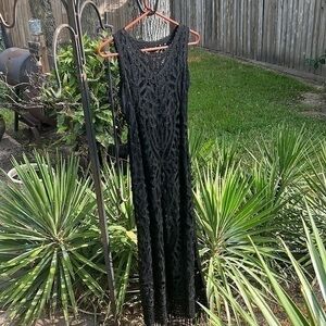 ▶️ Carole Little ◀️ Petite Black lace / beaded / fringe dress